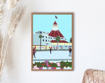 Hotel Del Coronado Print Christmas | San Diego Print Winter San Diego Art Design Wall Decor Print Christmas Print Winter Ice Skate Rink