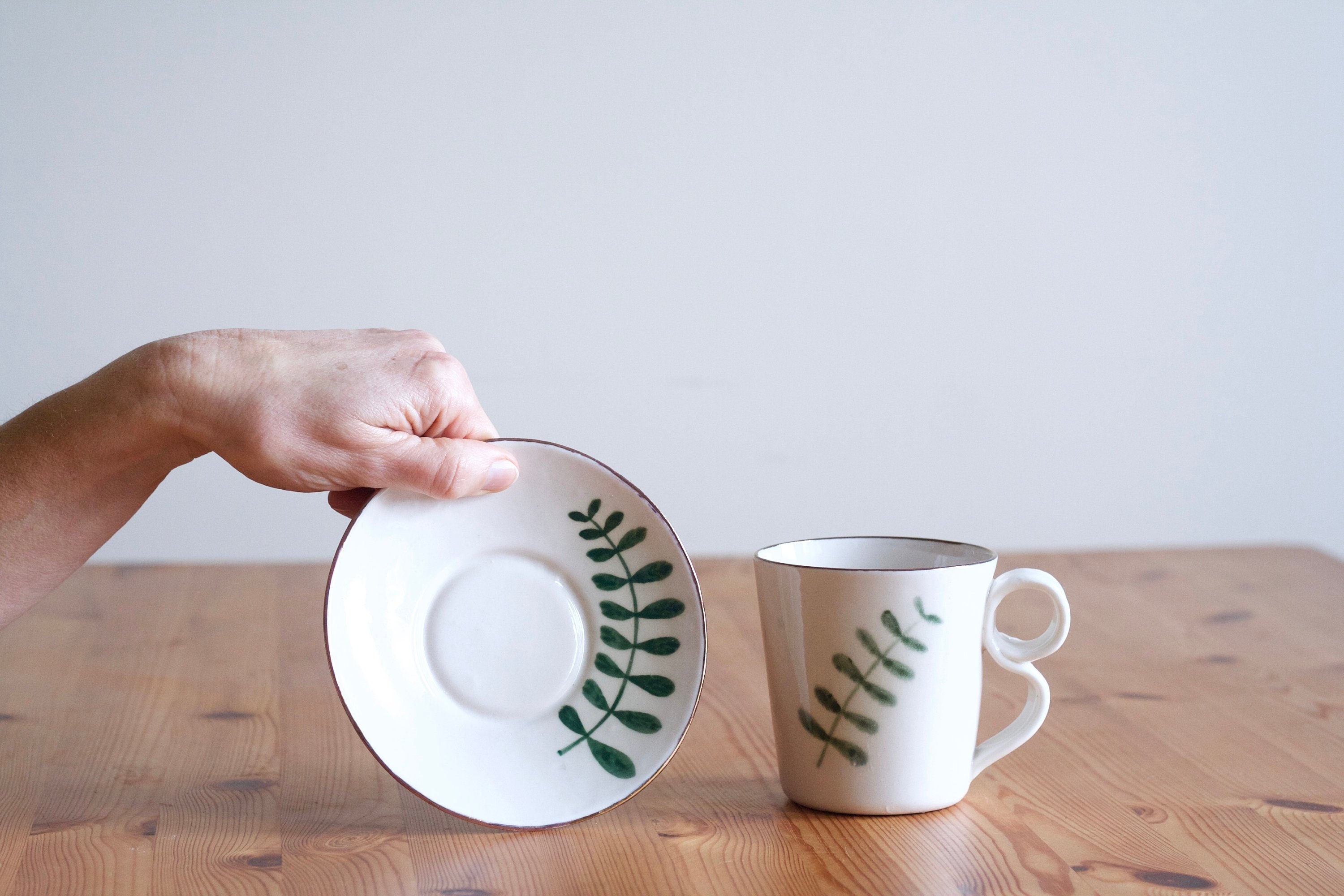 Tasse à Thé de Verdure avec Soucoupe | Soucoupe Café en Céramique Fine Peinte La Main Or Lustre Bord