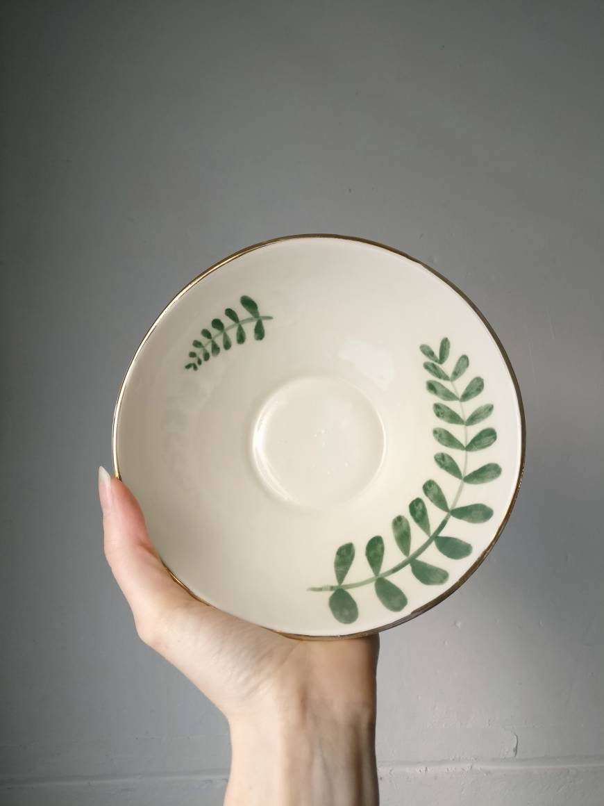 Bol de Bouillie Verdure | Fine Porcelaine en Céramique Grand Bol Soupe Peint à La Main Feuillage Fou