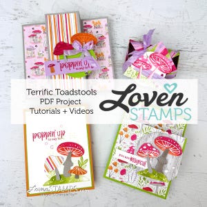 Stampin' Up ! Carte de formidables champignons vénéneux et tutoriels de projet - PDF UNIQUEMENT ; Technique d'encrage ombré, Top Box courbé, Porte-cartes cadeau, Pop debout