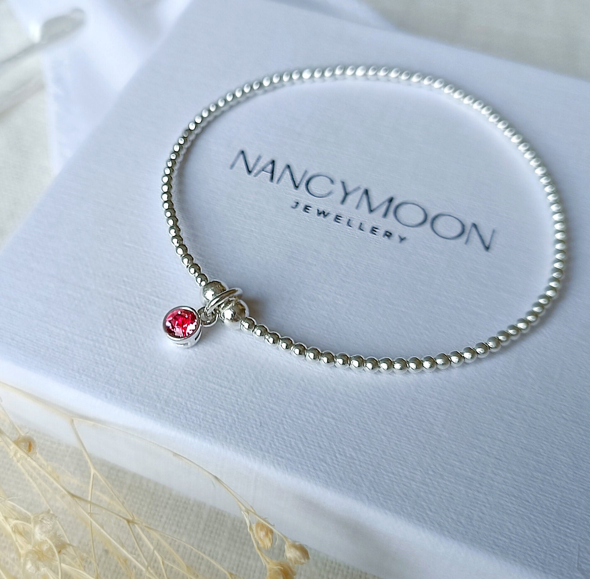 Sterling Silver October Birthstone Charm Bracelet Stretchy