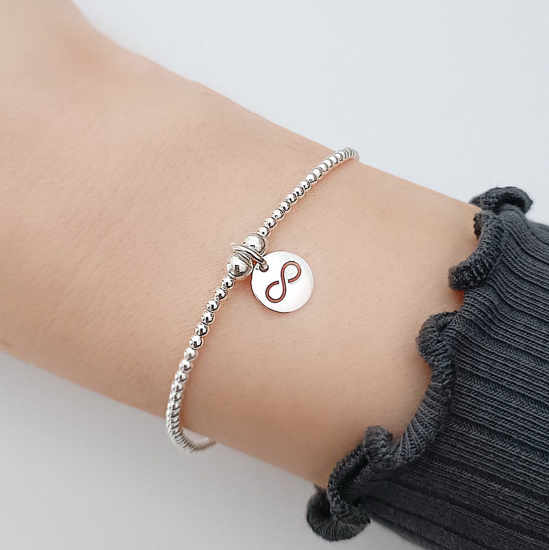 Sterling Silver Infinity Charm Bracelet: Beaded Stacking Jewellery