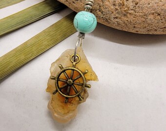 Collar de cristal de calcedonia náutico / Joyería de piedra hecha a mano para amantes de la naturaleza