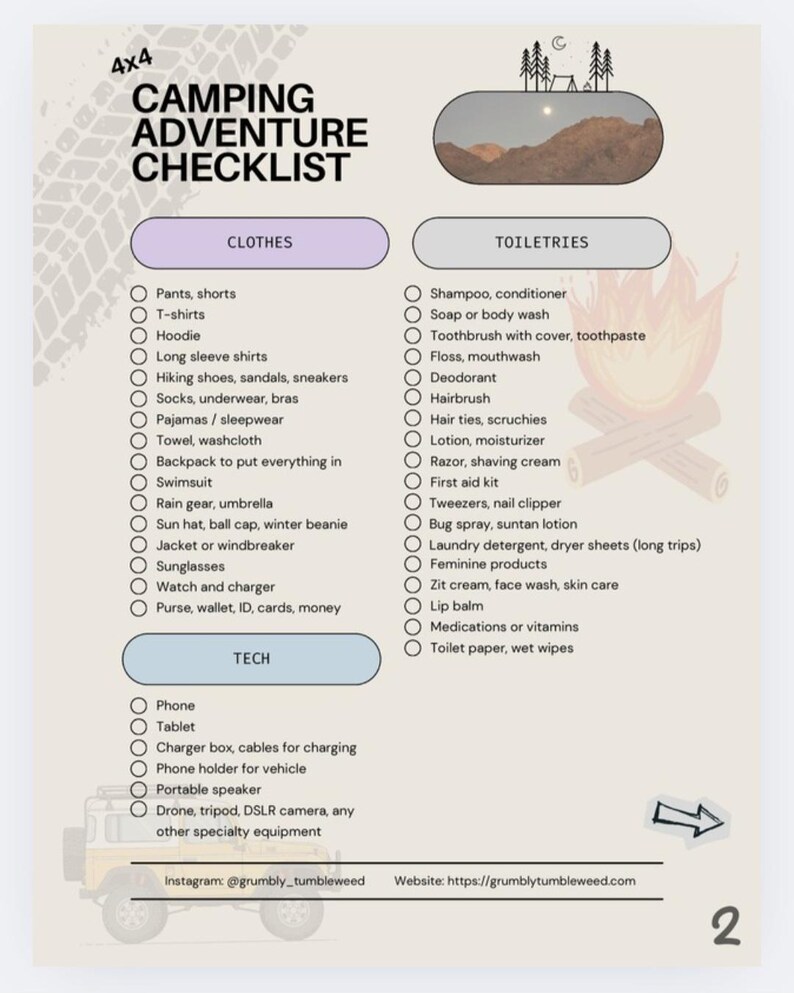 Camping & Rockhounding Trip Packing List Planner | Printable Checklist ...