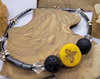 Bee Enthusiast Bracelet | Nature Themed Jewelry | Distressed Style Bee Bead and Flower Beads