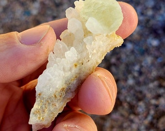 Green Cubo-Octahedral Fluorite Crystal from the 3 Clowns Pocket, Oatman, Arizona - On White Quartz Matrix, Raw Rock Specimen | 22.67g