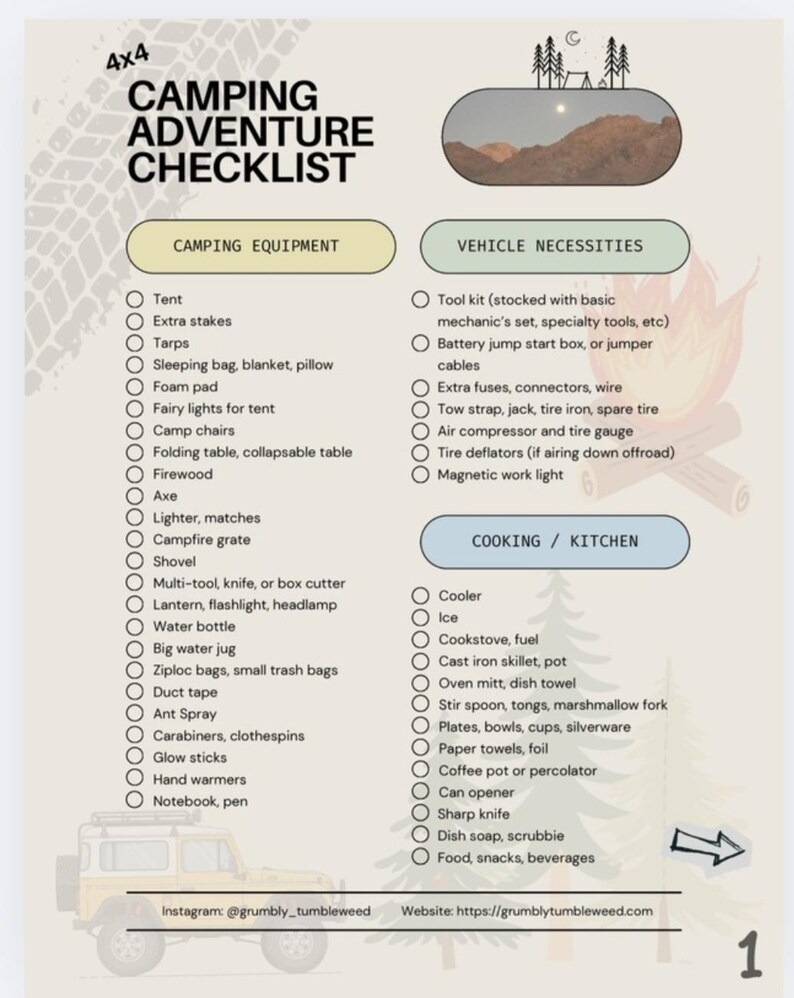 Camping & Rockhounding Trip Packing List Planner | Printable Checklist ...