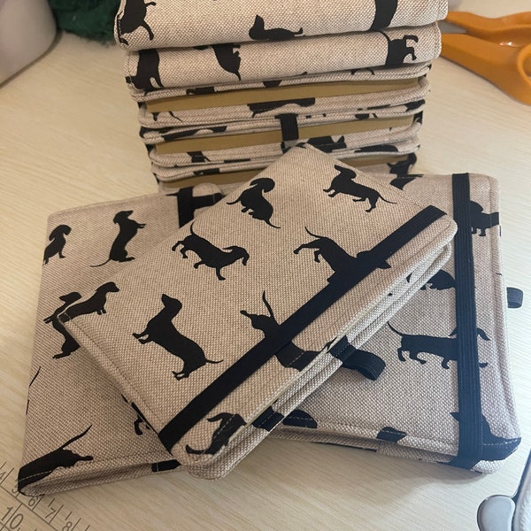 Lovely handmade fabric notebook cover with dachshunds Inc notebook. A6.