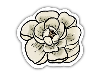 White Peony 3x3in. Vinyl Sticker for your Laptop, Hydroflask, Water Bottle, Planner or Bullet Journal, Flower Decal, skateboard stickers