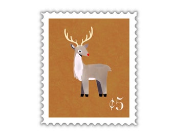 Reindeer Stamp 2x2in. Vinyl Sticker for your Laptop, Hydroflask, Water Bottle, or Bullet Journal, Flower Decal, skateboard stickers