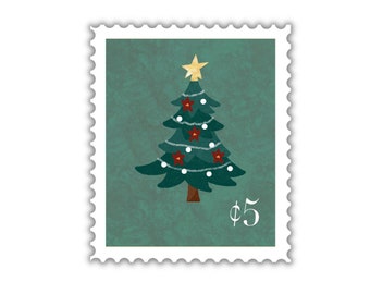 Christmas tree Stamp 2x2in. Vinyl Sticker for your Laptop, Hydroflask, Water Bottle, decal, skateboard stickers