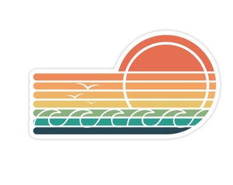 Pegatina de atardecer, pegatina con temática de playa, pegatinas de verano para planificador, pegatinas de playa para botella de agua, calcomanía de atardecer en la playa