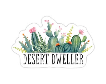 Habitante del desierto, pegatina de cactus para botella de agua, pegatinas de cactus, pegatina de planta linda, pegatina del desierto, regalo para amantes de los cactus