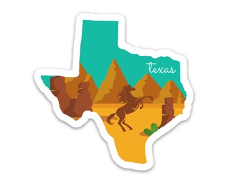 Texas State 3x3in Sticker, Desert Sticker, Vinyl Sticker para su computadora portátil, botella de agua o Bullet Journal