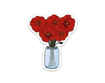 Klaprozen sticker, 7,5 x 7,5 cm. Vinyl sticker voor je laptop, Hydroflask, planner, waterfles of bullet journal. Bloemensticker, floral sticker.