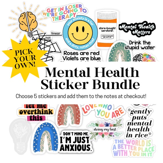 Mental health sticker pack, unhinged sticker bundles, mental health positivity stickers, mental health stickers funny