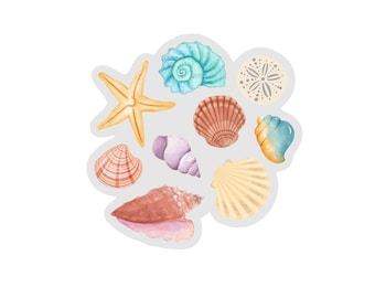 Snäckskalsklistermärken, strandtema-klistermärken, sommarklistermärken, strandklistermärken vinyl, snäckskalsklistermärke, strandklistermärke för kopp