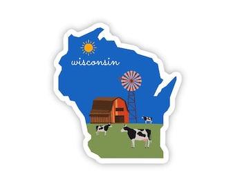 Autocollant Wisconsin, autocollant de l'État du Wisconsin de 7,6 x 7,6 cm, autocollant en vinyle pour votre ordinateur portable, votre bouteille d'eau ou votre carnet à puces.