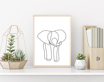 Affiche éléphant pour chambre de garçon, cadeau de Noël pour nouveau-né, art minimaliste noir et blanc pour chambre d'enfant, cadeau de naissance sur le thème des éléphants, safari