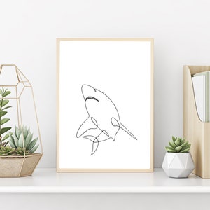 Shark nursery print, black and white minimalist wall art, kids playroom decor, shark nursery decor, sea animal nursery art