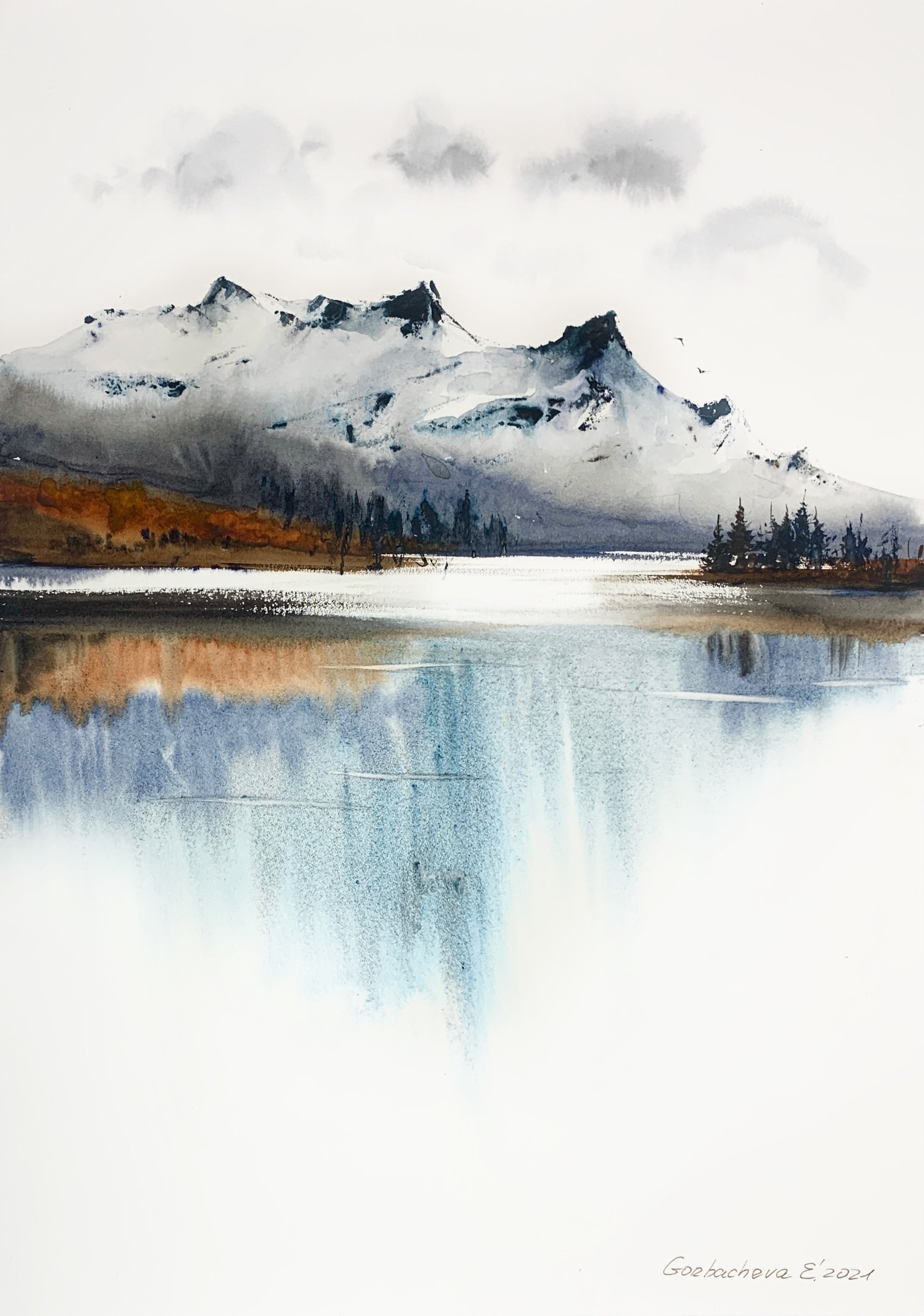 Mountain Lake 3 Watercolor Original Painting landscape Etsy