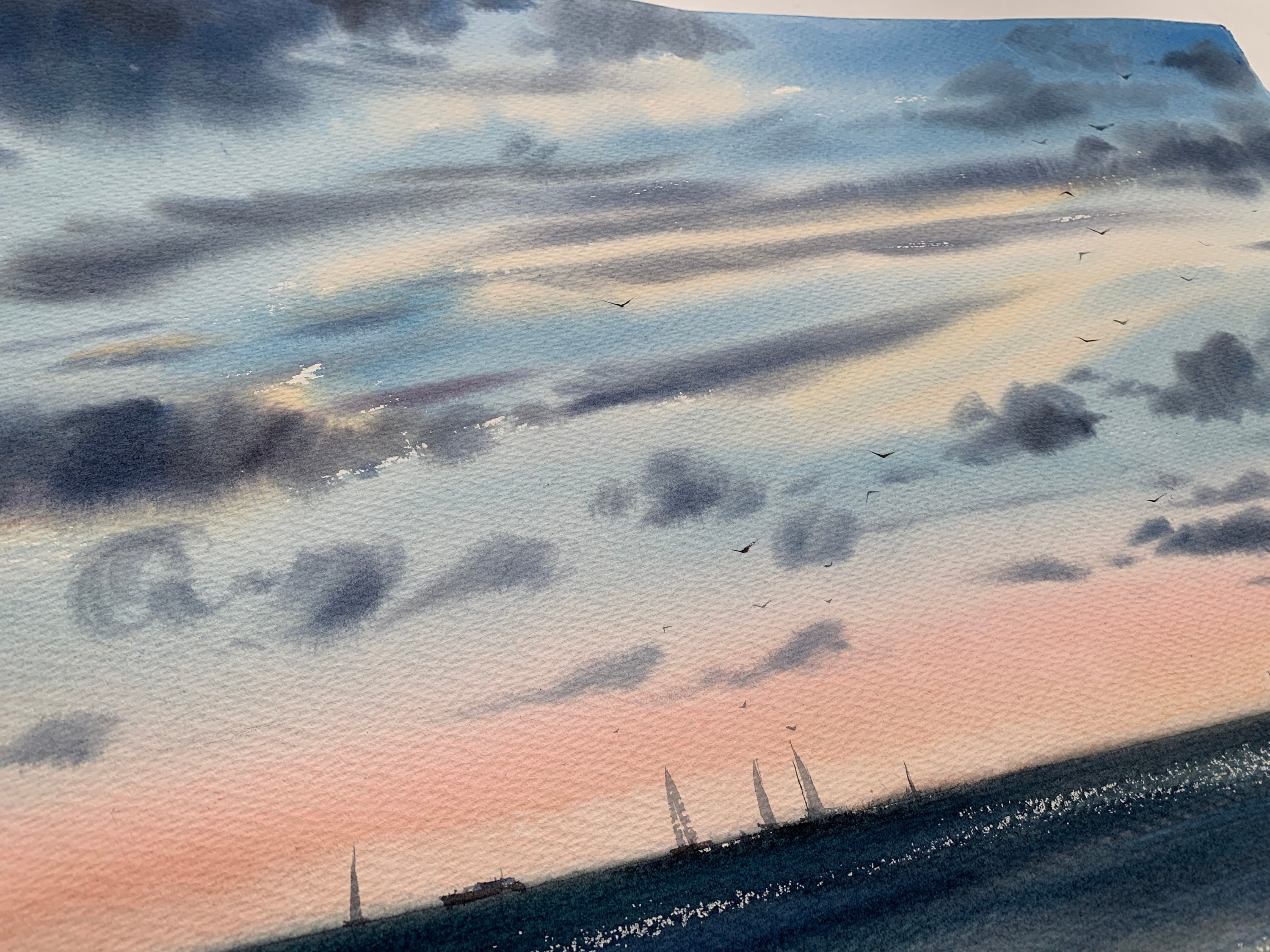 Sea before sunset Painting Watercolor Original artwork | Etsy
