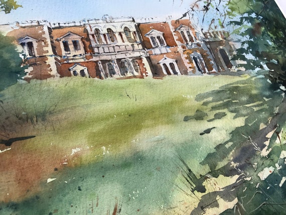 Original Painting Vorontsova Dashkova Bykovo Manor Russia Watercolour Artwork Wall Decor Aquarelle Living Room Gift Landscape - 