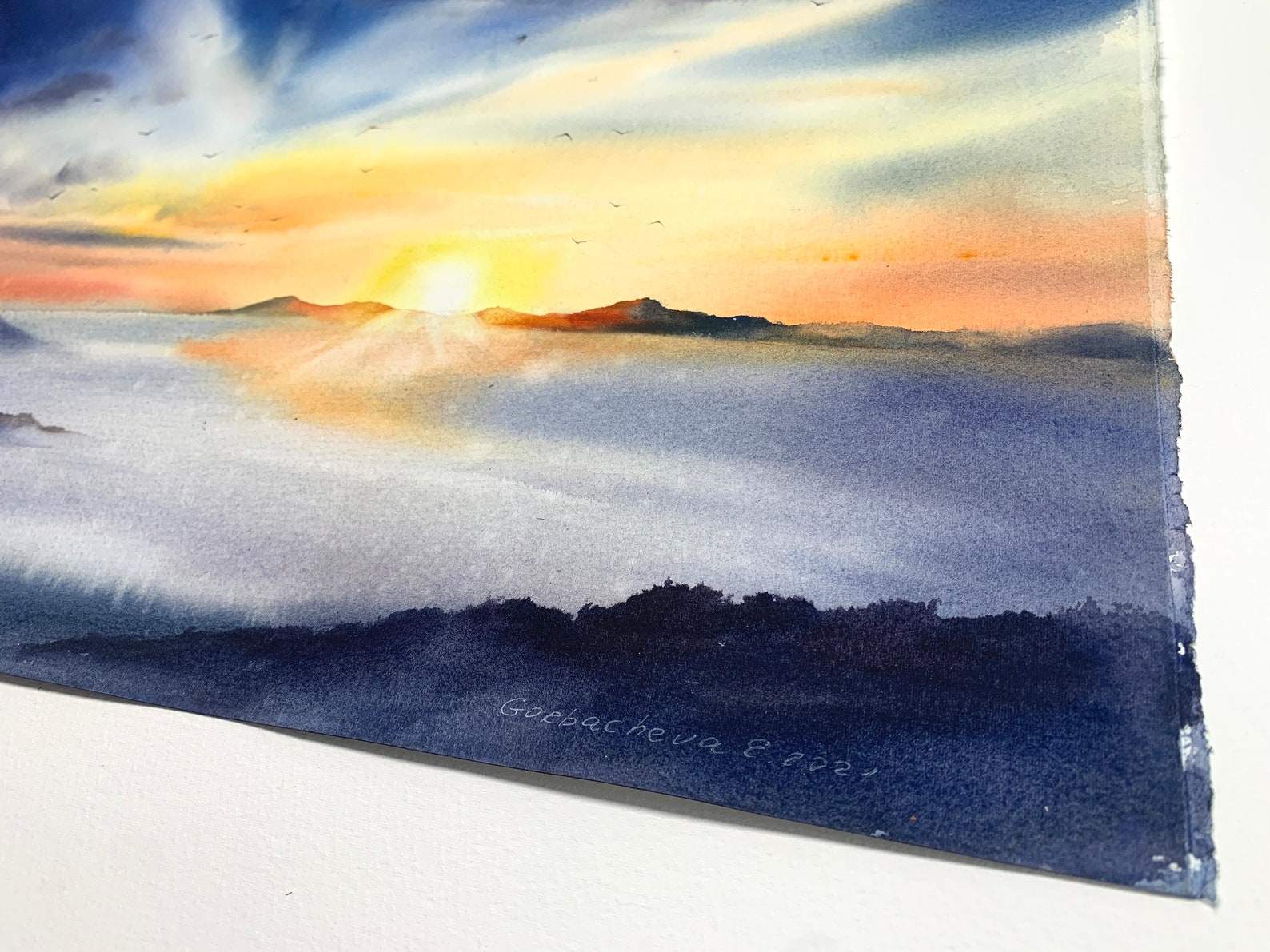 Sunrise in the mountains Painting Original Watercolor Etsy
