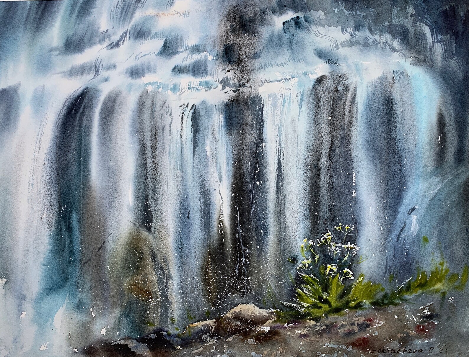 Waterfall 3 watercolor Original Painting Artwork Landscape Etsy