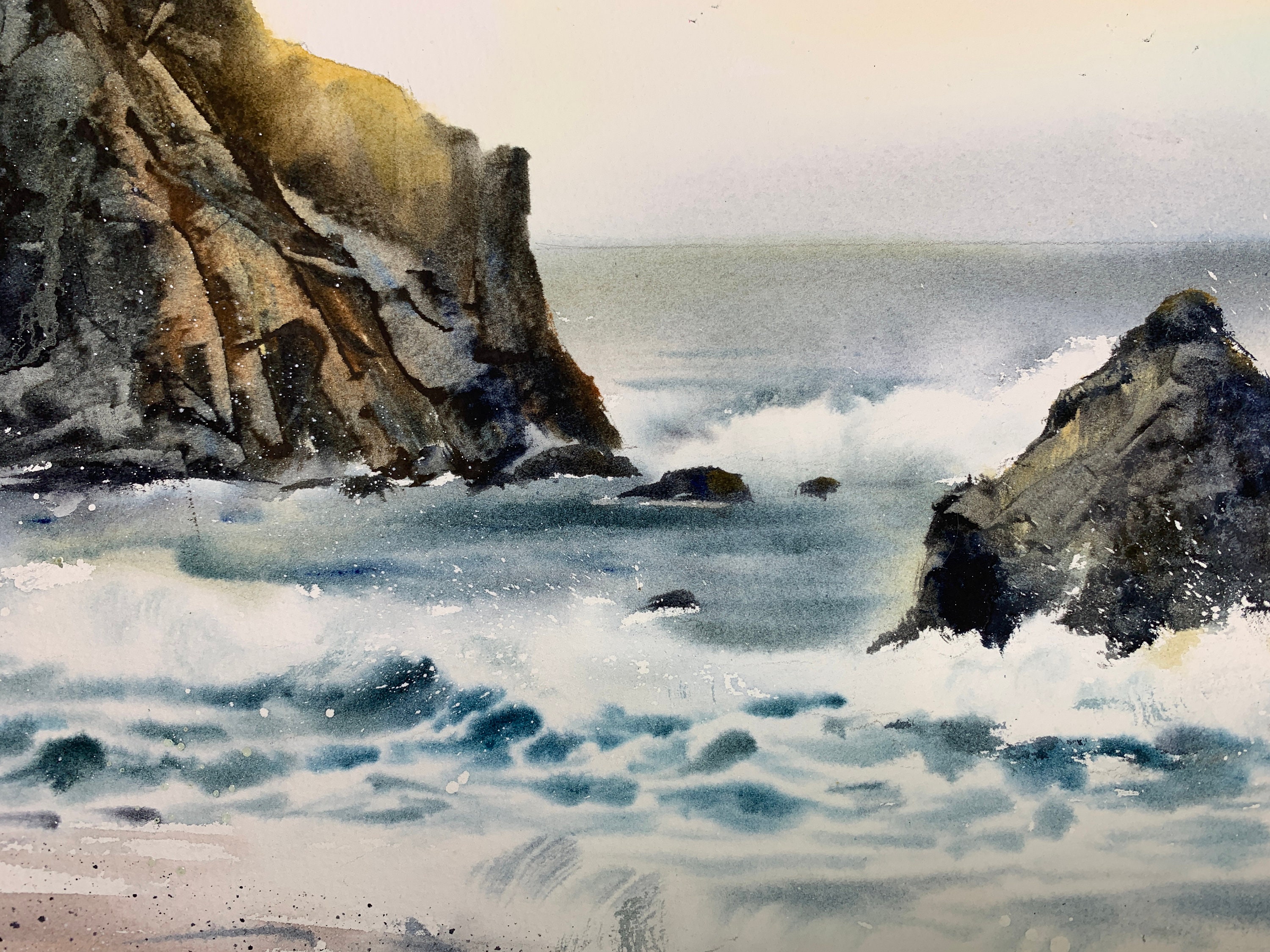 Waves and rocks Painting Watercolor Original seascape Etsy