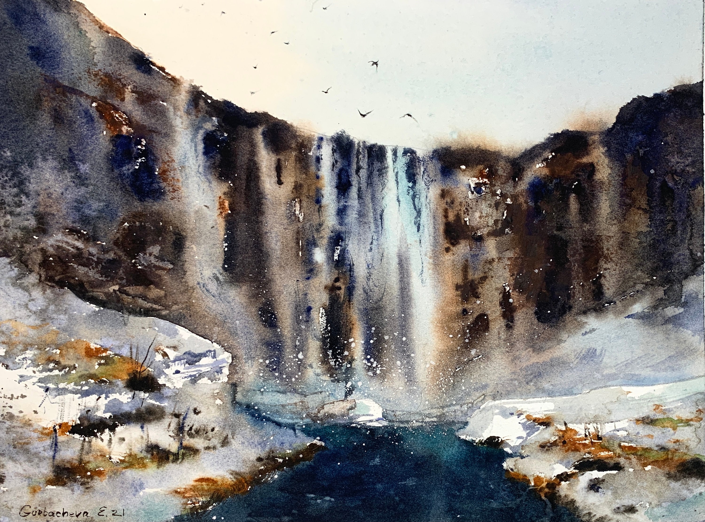 Waterfall 2 Original artwork Watercolor Painting landscape Etsy