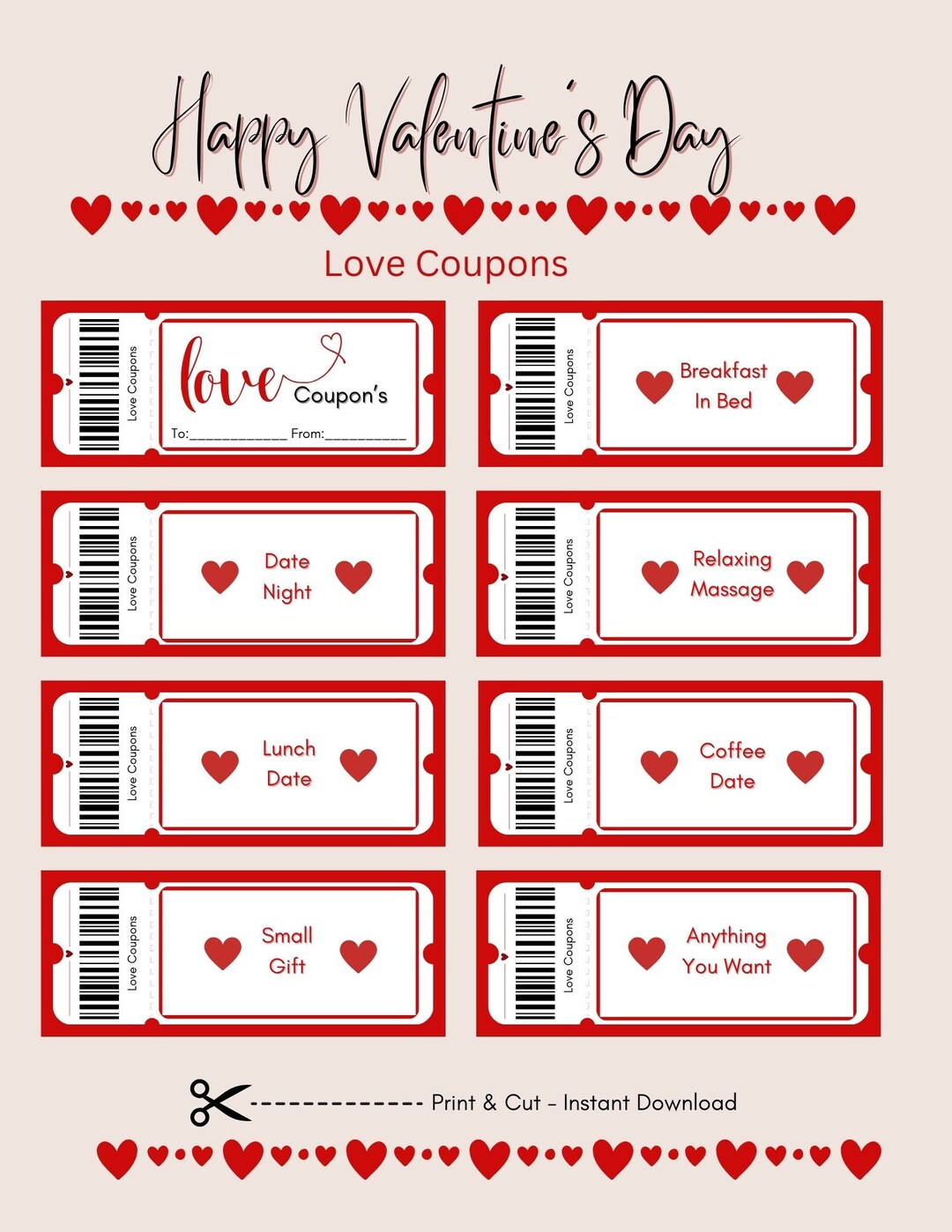 Love Coupon Book Printable Editable Love Coupons Couple Coupons ...