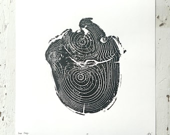 Amur Cherry Wood Print | Handprinted Tree Rings | Woodcut Print | Nature Art | Tree Ring Art | Log Print | 12 x 12