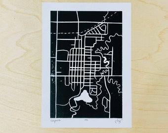 Neepawa Map | Linocut | Printmaking | Town Map | Street Map | Small Town Print | 5 x 7