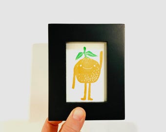 Mandarin Linocut Print | Tiny Art | Printmaking | 2.5 x 3.5