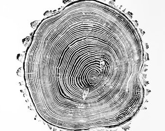 Willow III Wood Print | Handprinted Tree Rings | Woodcut Print | Nature Art | Log Print | 30 x 30