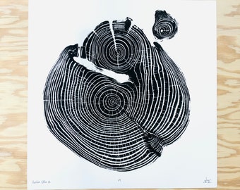 Russian Olive III Wood Print | Handprinted Tree Rings | Woodcut Print | Nature Art | Log Print | 12 x 12