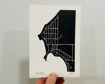 Victoria Beach Map | Linocut | Printmaking | Town Map | Street Map | Small Town Print | 5 X 7