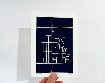 Landmark Map | Linocut | Printmaking | Manitoba | Street Map | Small Town Print | 5 X 7