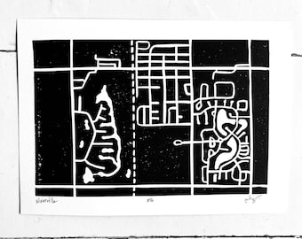 Niverville Map | Linocut | Printmaking | Town Map | Street Map | Small Town Print | 5 X 7