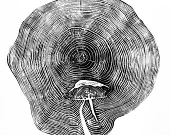 Southwood Elm Wood Print | Handprinted Tree Rings | Woodcut Print | Nature Art | Log Print | 30 x 30