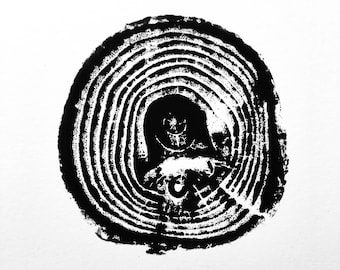 Stampa albero di Natale III / Anelli di albero stampati a mano / Stampa xilografia / Arte naturale / Stampa registro / 5 x 7
