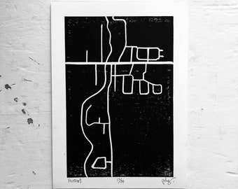 Rosenort Map, Linocut, Printmaking, Town Map, Street Map, Small Town Print, 5 X 7