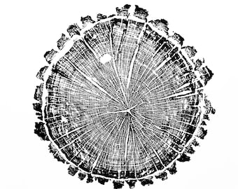 Wildwood Oak Print | Handprinted Tree Rings | Woodcut | Nature Art | 30 x 30