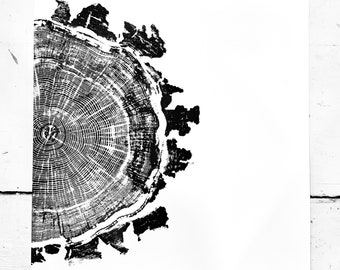 1/2 Oak Wood Print | Handprinted Tree Rings | Print With Script | Woodcut Print | Nature Art | Log Print | 12 x 12