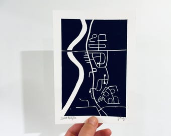 Saint Adolphe Map | Linocut | Printmaking | Manitoba | Street Map | Small Town Print | 5 X 7