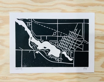 Killarney Map | Linocut | Printmaking | Town Map | Street Map | Small Town Print | 5 X 7