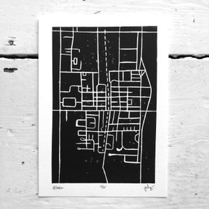 Kaart van Altona | Linosnede | Prenten en gravures | Plattegrond | Wegenkaart | Kleine stad-print | 5 x 7 inch