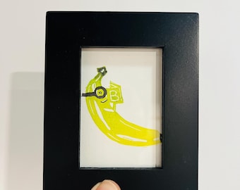 Banana Linocut Print | Tiny Art | Printmaking | 2.5 x 3.5"