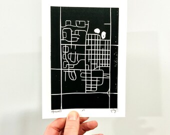 Stonewall Map | Linocut | Printmaking | Town Map | Street Map | Small Town Print | 5 X 7